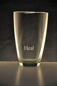Kotodama Glassware Green Waterglass featuring the positive word "Heal"