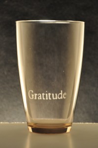 Kotodama Glassware Waterglass colored Orange featuring the positive word "Gratitude"